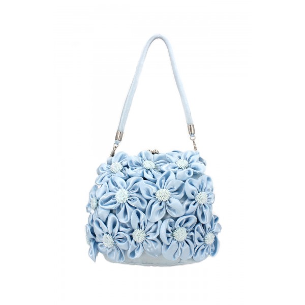 Evening Bag -  Rosettes - Light Blue - BG-02027LBL